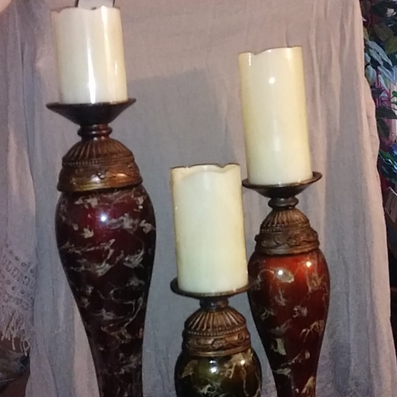 Oriental Candlestick Trio w LED flameless remote - Picture 1 of 11